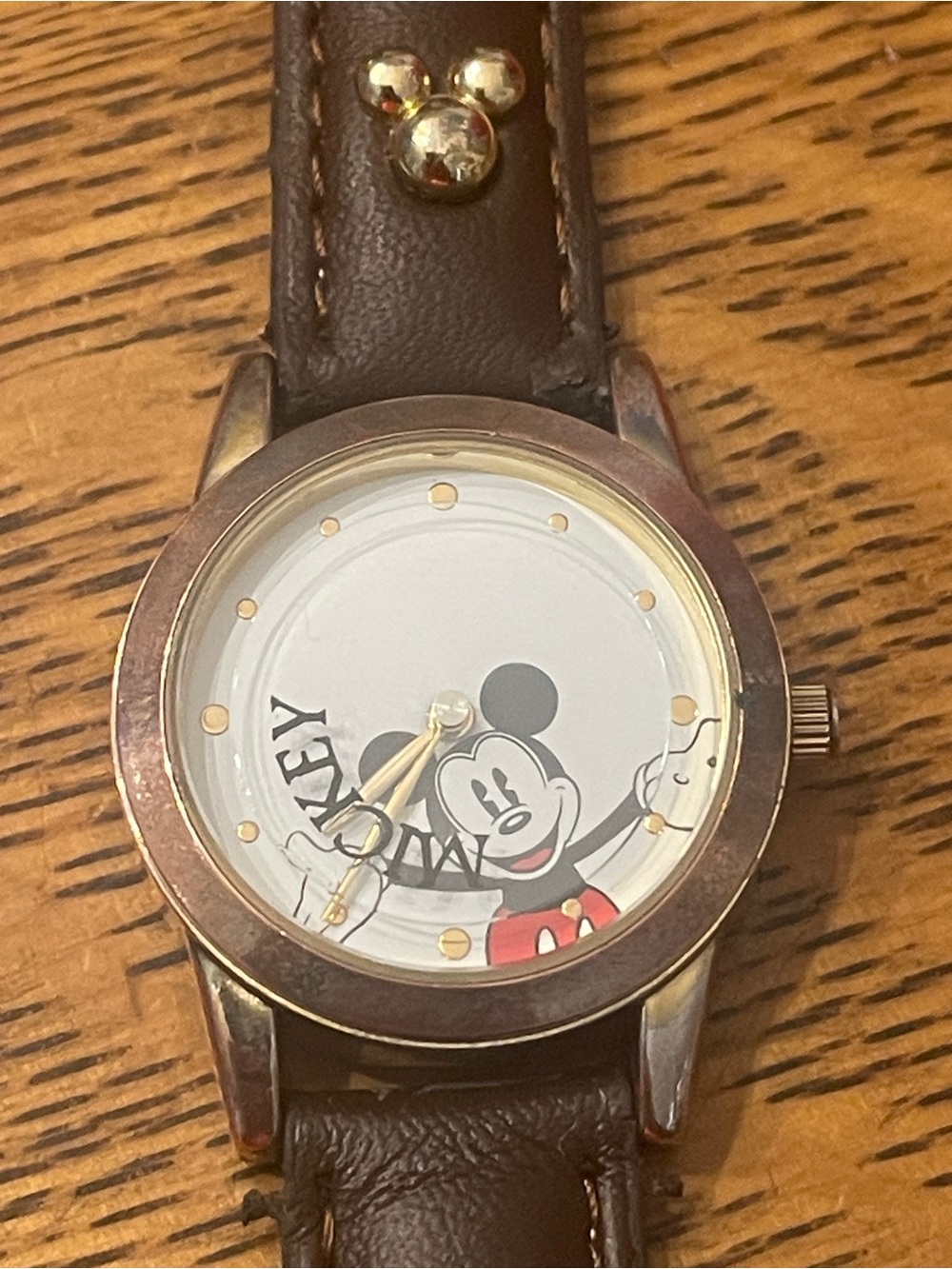 Brown Kids Mickey Mouse Watch with Gold Accents